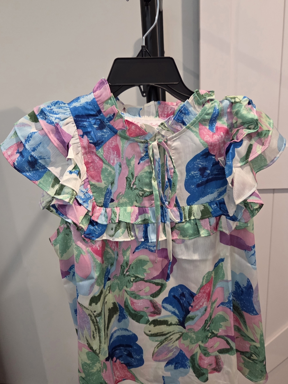 Floral Ruffle Top - Pink, Blue & Green